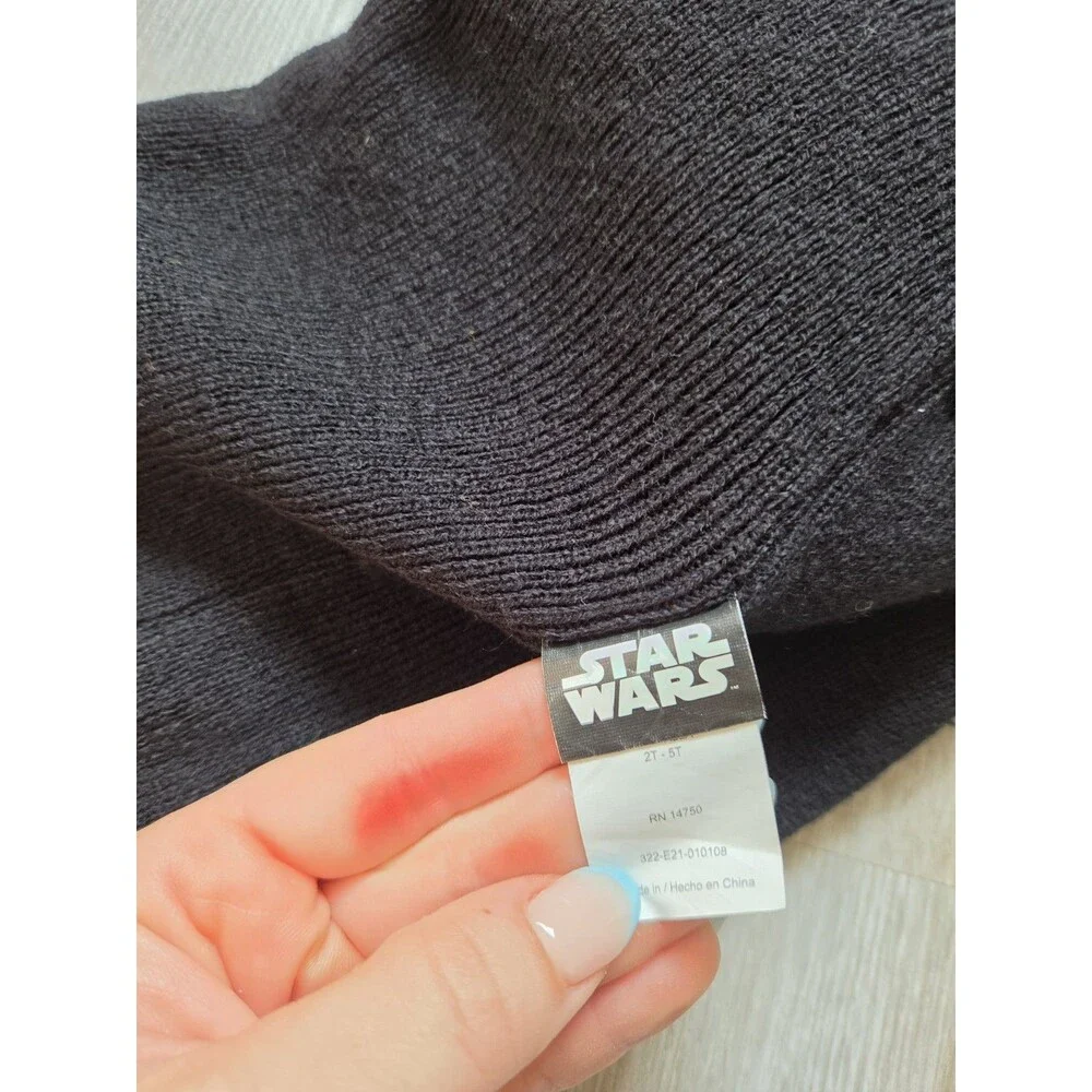 Star Wars Grogu Baby Yoda Black Pom Pom Knit Beanie Hat Toddler 2T-5T EUC